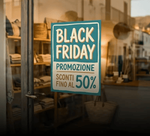 Cartello di black friday appeso su una vetrina
